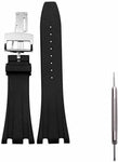 28mm Silicone Black Watch Band with Butterfly Buckle Suitable for Audemars Piguet Men's Watches (28 mm, Rosegold-Buckle)