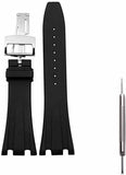 28mm Silicone Black Watch Band with Butterfly Buckle Suitable for Audemars Piguet Men's Watches (28 mm, Rosegold-Buckle)