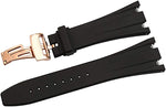28mm Silicone Black Watch Band with Butterfly Buckle Suitable for Audemars Piguet Men's Watches (28 mm, Rosegold-Buckle)