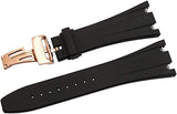 28mm Silicone Black Watch Band with Butterfly Buckle Suitable for Audemars Piguet Men's Watches (28 mm, Rosegold-Buckle)